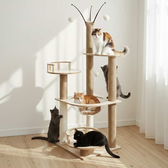 하루꿈 대형 캣타워 다묘 가정 고양이 놀이터 해먹 포함 복층 안전한 숨숨집 캣타워