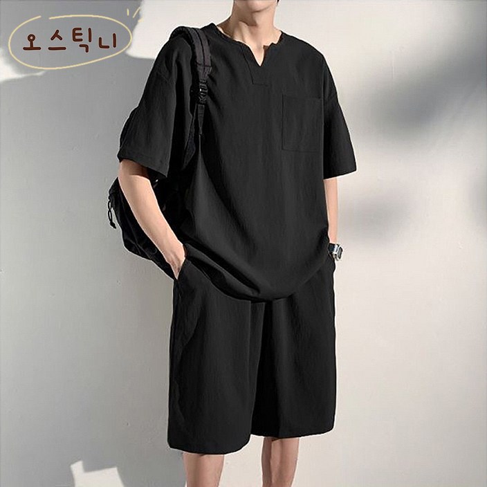 오스틱니 2025 신상 남성 초특가 여름 빅사이즈 린넨 반팔 세트