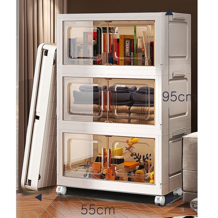 [24시간 전격 세일] KDNC 간편설치 접이식 대용량 다용도 이동식 양문형 수납장, 투톤×3단