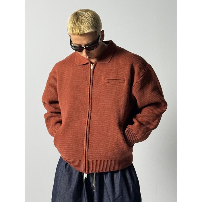 얼브 카라 워크 니트 집업 가디건 데일리 남자큰옷 간절기 아우터 오버핏 빅사이즈 도프룸