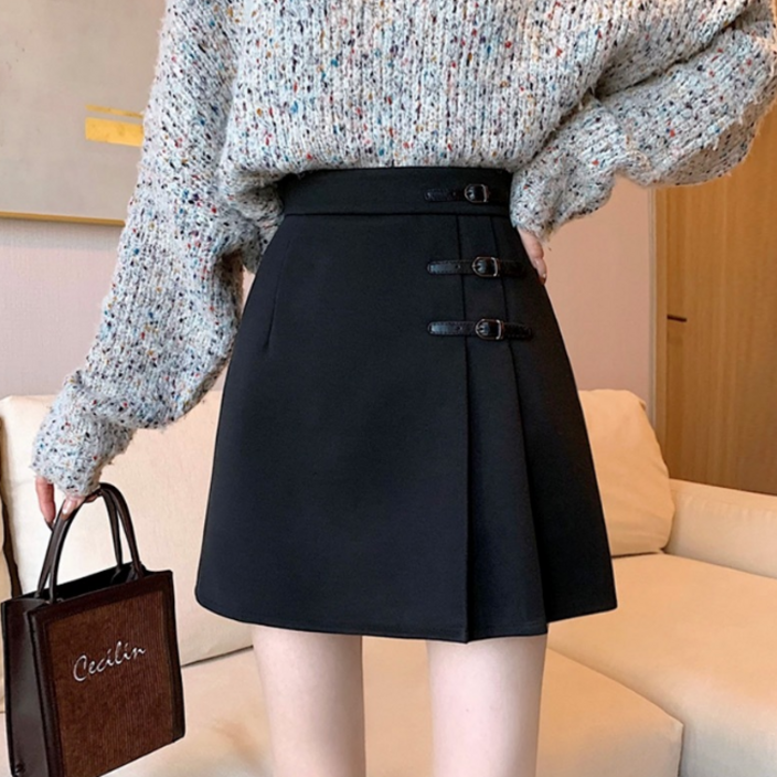 알리팡 여성 미니스커트 짧은치마 스커트 치마 미니스커트 슬리밍  데이트룩 클럽 댄스  A라인 모직스커트 캐쥬얼 하이웨이스트