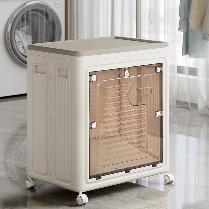 순수팩토리 대용량 폴딩이불정리함 150L 1단 이불정리 폴딩수납장 단추가가능, 3개, 아이보리투명