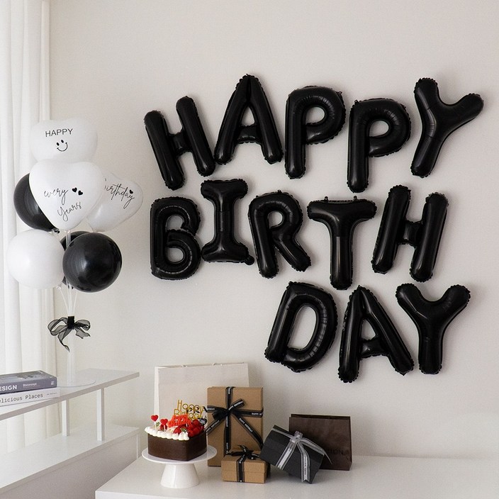 해피제이니 가족 연인 생일 이벤트 호일풍선 가랜드 레터링시트지 파티용품 세트, 1세트, 블랙세트