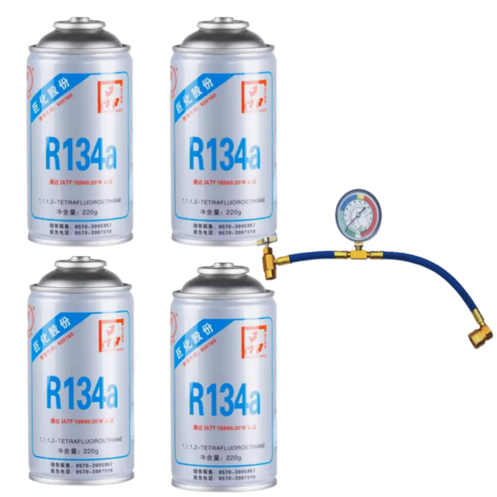 자동차 에어컨 냉매 4캔  충전도구 세트 여름 R134a DIY 냉매충전