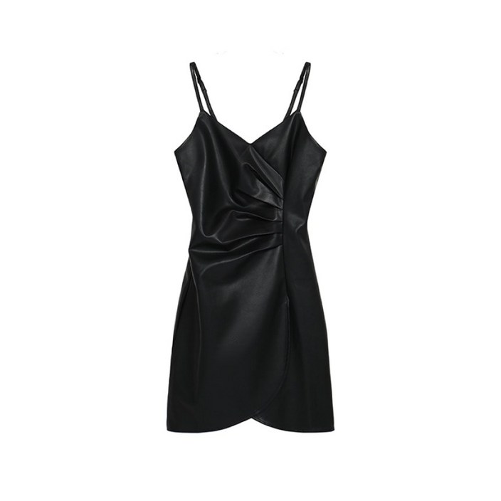 봄 여름 레더 트임 슬림  브이넥 뷔스티에 원피스