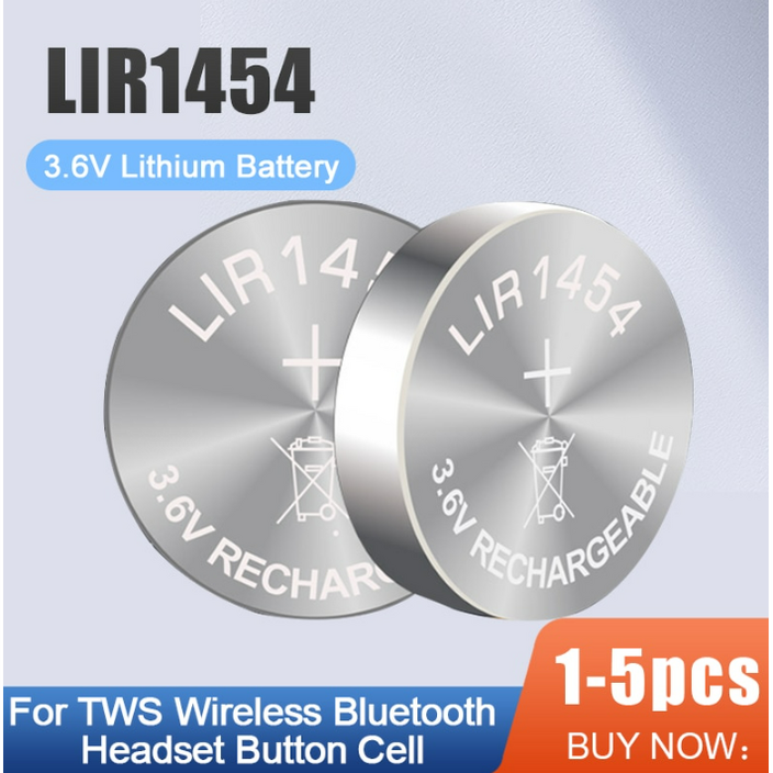 IR44 TWS 블루투스 헤드셋용 리튬 이온 충전식 배터리 스마트 워치 팔찌 LIR1454 LIR 1454 3.6V CR1454 ICR1454S 15 개