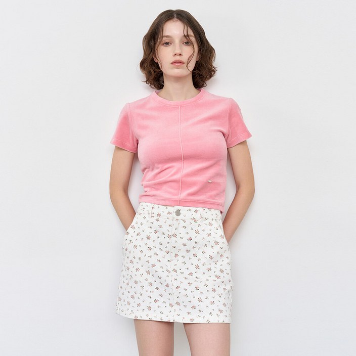 제너럴아이디어 WOMAN 라이트 벨로아 핀턱 하프 티셔츠 3COL / WBE1L01516