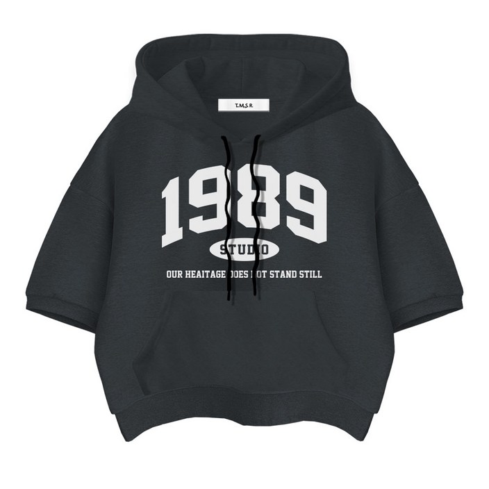 TSF 1989스튜디오 세미오버핏 고밀도 크롭 반팔 후드티