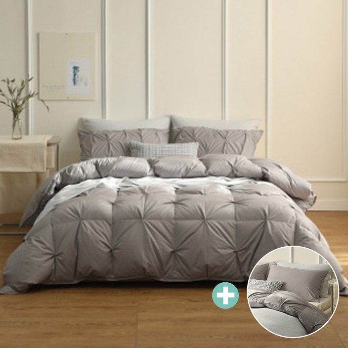 창고개방도아드림 스노우 솔리드 구스다운 차렵이불스틸그레이  베개커버 증정