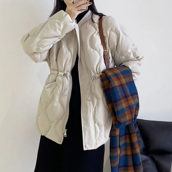 여성 웰론 패딩 허리 스트링 경량패딩
