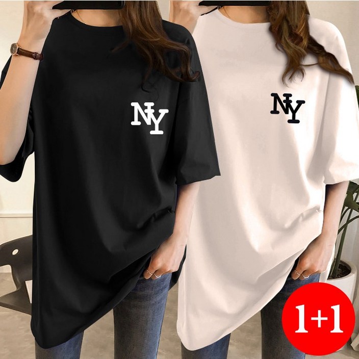 11 스타일아유 여성 여름 오버핏 반팔 티셔츠 빅사이즈 NY 여자 루즈핏 롱박스티셔츠