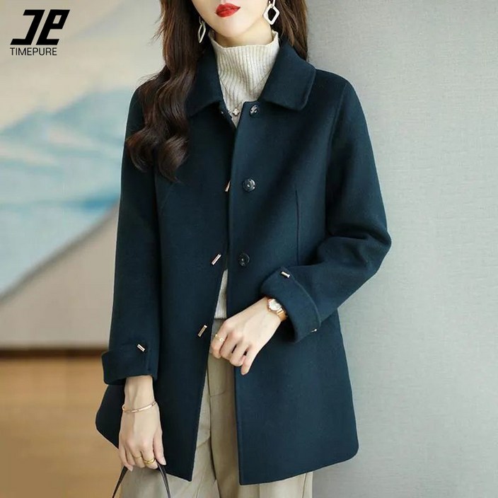 여성 캐주얼 하프 코트 베이직 오버핏 디자인  모직 재킷 따뜻한 반코트 카라 루즈핏 아우터 빅사이즈 포켓 클래식 긴팔 자켓