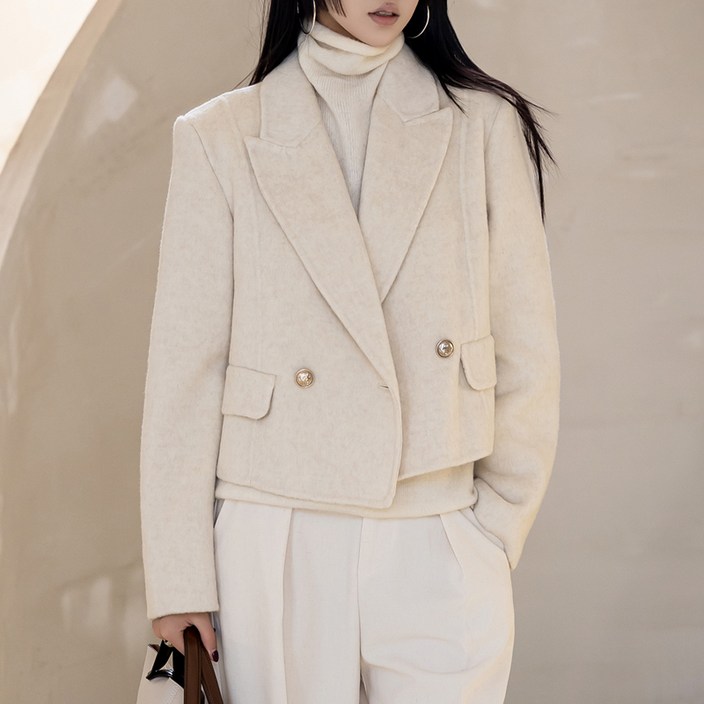 프리미엄 호주산 울 크롭 자켓 오트밀 숏 테일러드 재킷