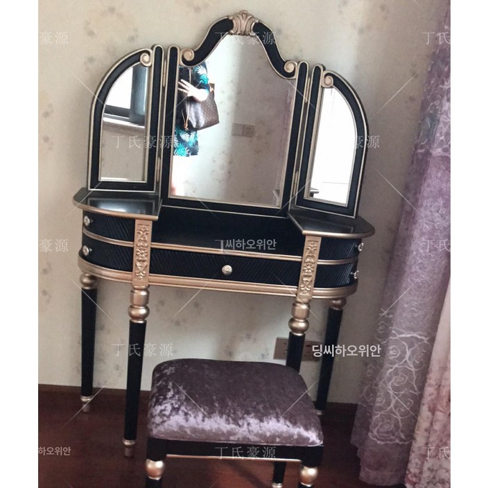 클래식 엔틱화장대 수입 고급 서랍장 의자 세트 화이트골드, 1m 화장대 100x38x148cm B