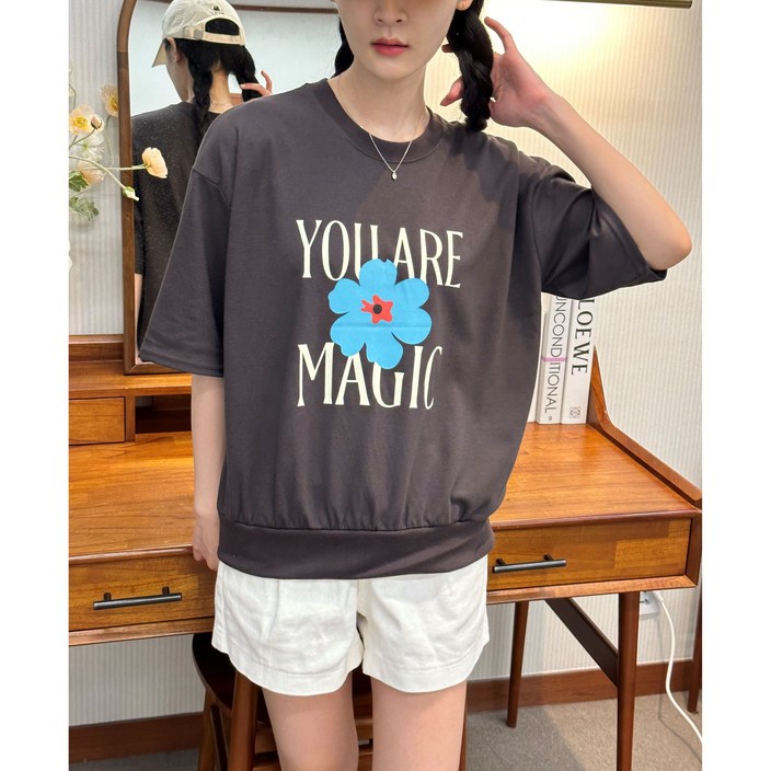 디아즈 여성용 꽃 프린팅 여름 맨투맨 반팔티