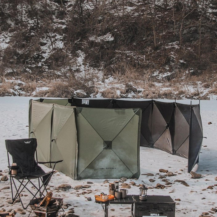 버팔로 캠핑 5면 오토 윈드 스크린 원터치 바람막이, 5면오토윈드스크린카키
