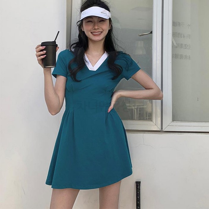 반팔 테니스원피스 여성 스포츠 카라 배드민턴 스포츠 테니스복 원피스