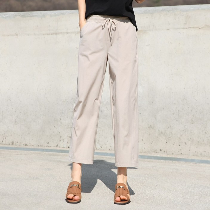 동대문스타일 여자 아이스팬츠 커브드 루즈핏 스판 8부 밴딩 여름 쿨팬츠
