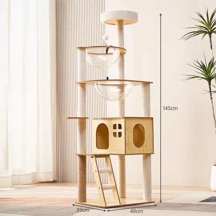 TaiStar 튼튼한 원목 캣타워 고양이 하우스 스크래처 놀이대 고양이가구T856-011