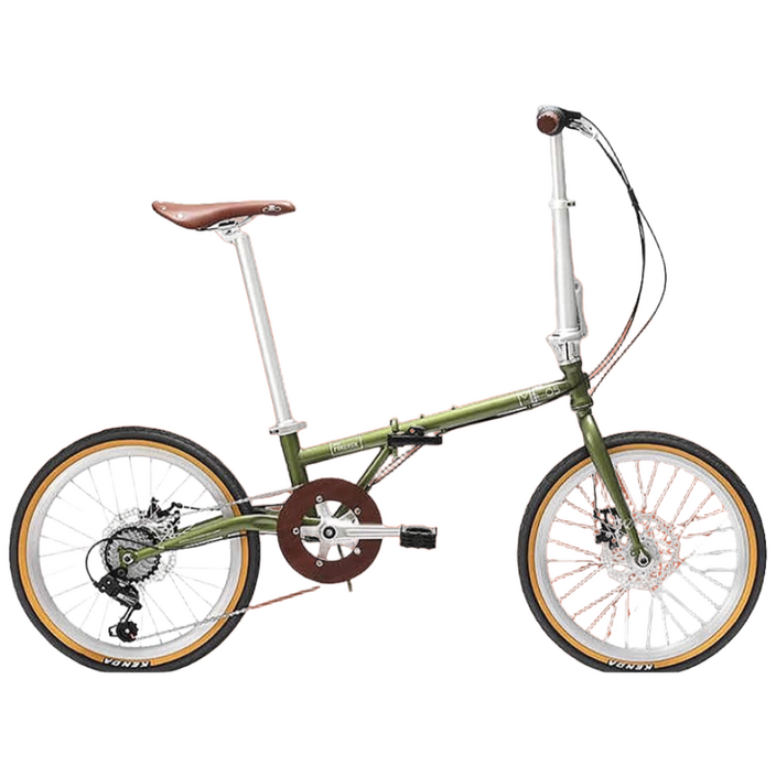 폴드리오 20인치 7단 클래식 접이식 자전거 휴대용 출퇴근 레트로 폴딩 미니벨로 버디, 1개, 148cm, 올리브그린