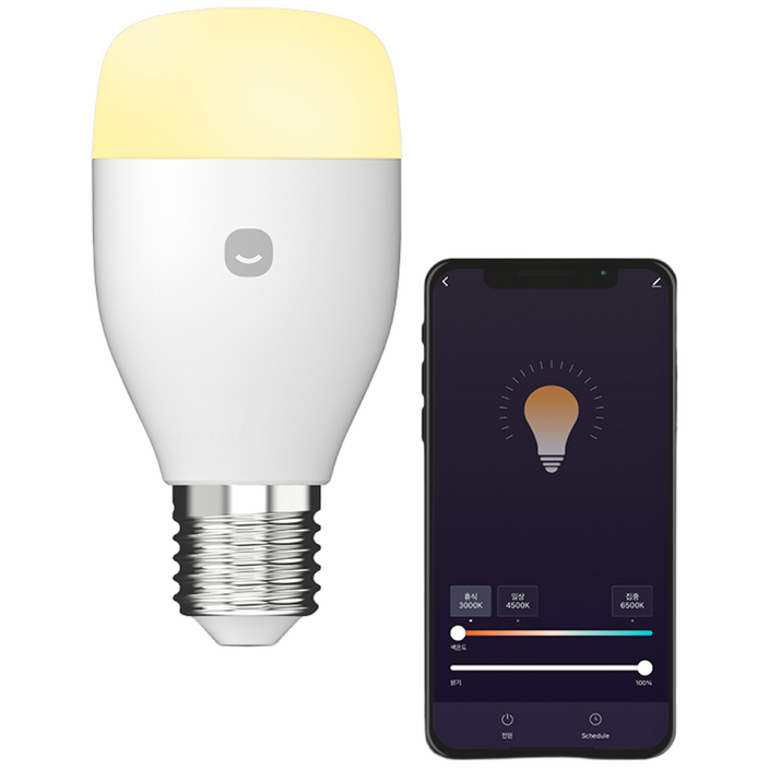헤이홈 스마트 전구 밝기조절 스마트폰 원격제어, 1개, 주백색