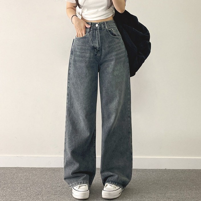 위드후이린 여성용 숏기본롱 3단기장 컴포터블 일자 와이드 데님 팬츠