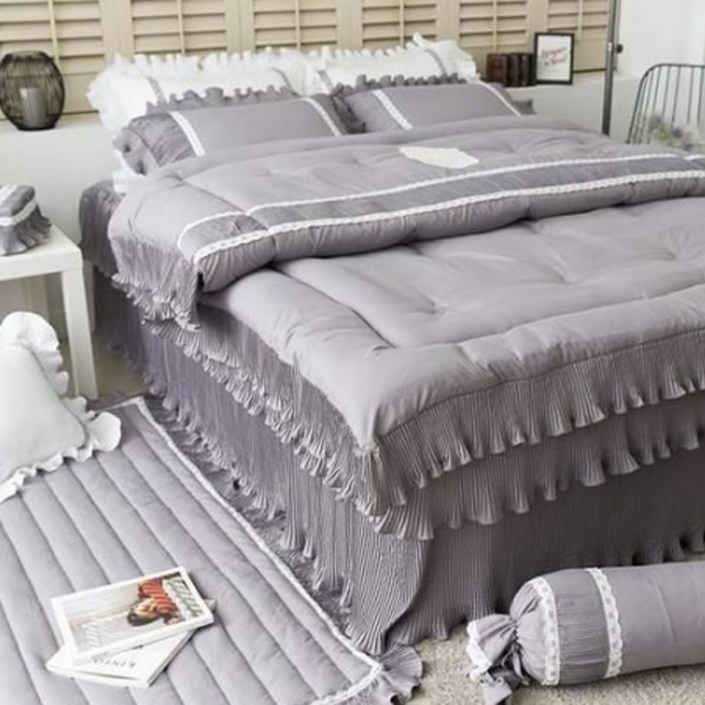 류금숙 플리츠 프릴 차렵이불 숏 매트리스커버세트