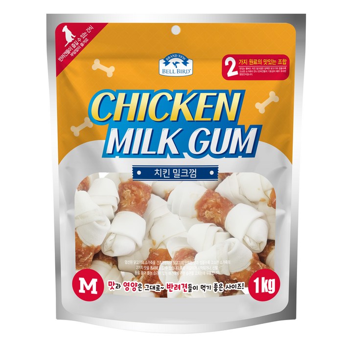 벨버드 강아지 치킨 밀크껌 미디움, 1개, 1kg, 혼합맛치킨우유