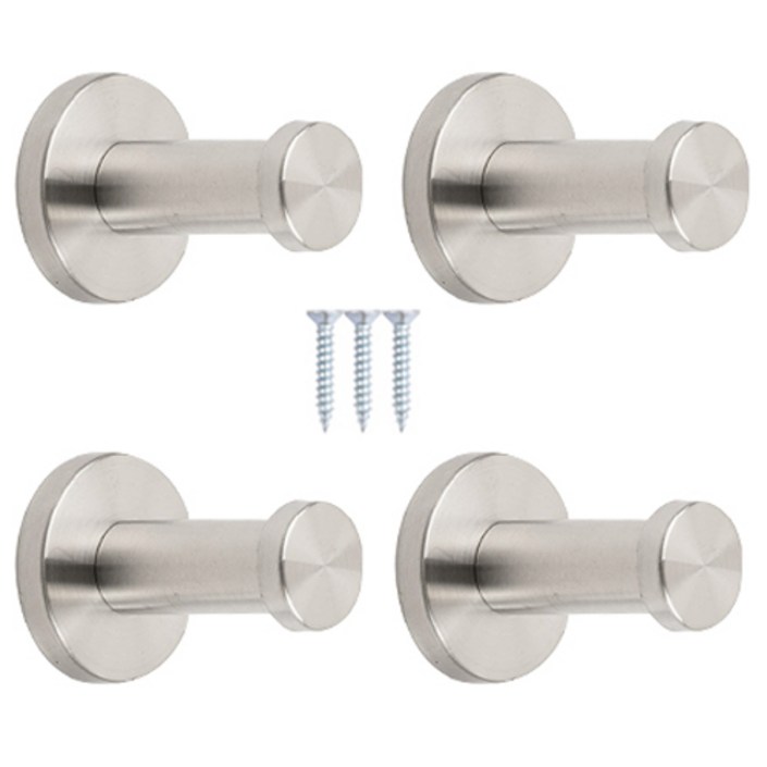 철물파크 벽옷걸이 스테인레스 스틸 기둥걸이 4개입  설치피스 세트, 실버, 1세트