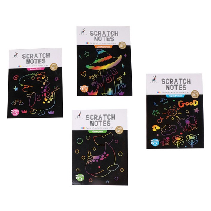 로모주 스크래치북 컬러 노트 귀여운버섯  해피데이  바다  동물친구들 세트