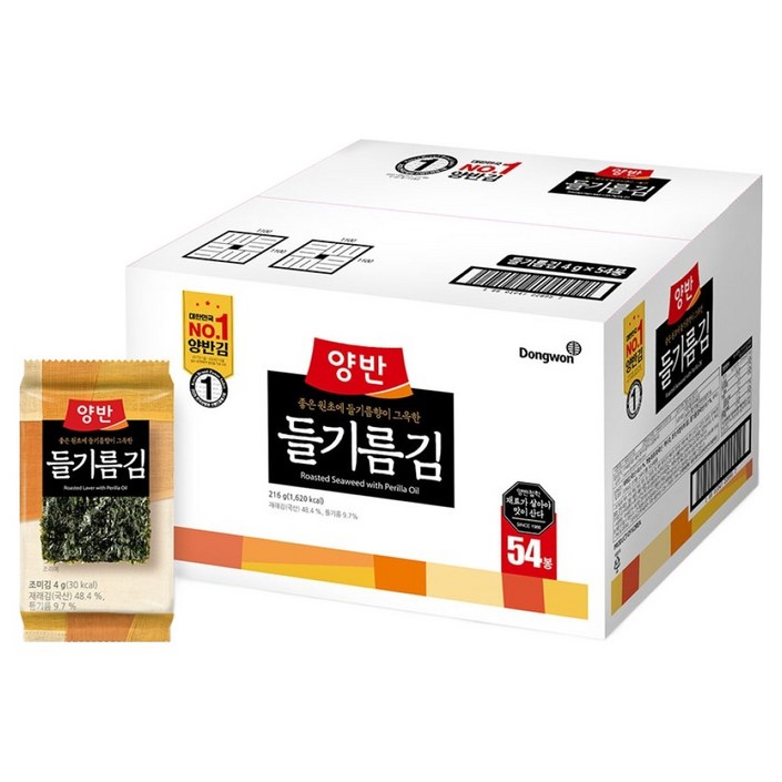 양반 식탁 들기름김, 4g, 54개