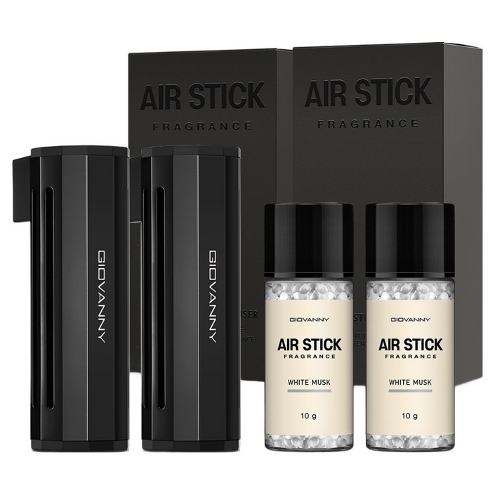 GIOVANNY 에어스틱 차량용 비즈 디퓨저 케이스  리필 10g 세트, 퓨어블랙 화이트머스크, 2개