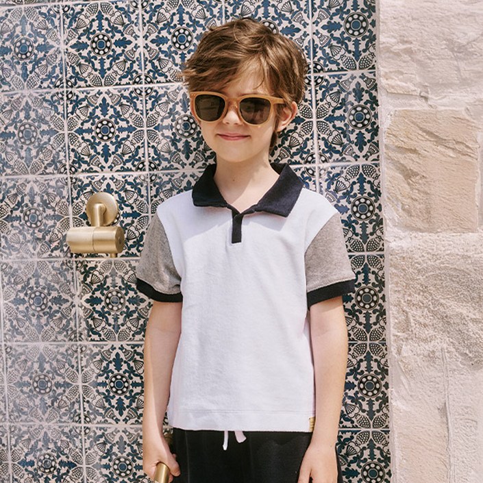 빈 남아용 네이비 배색 테리 카라티셔츠 BZ33TS05WT