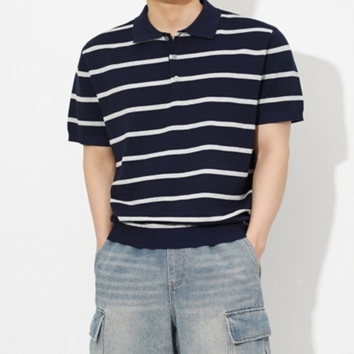 해리슨 남성용 스트라이프 니트 반팔 카라티 HA1053 WEL1026