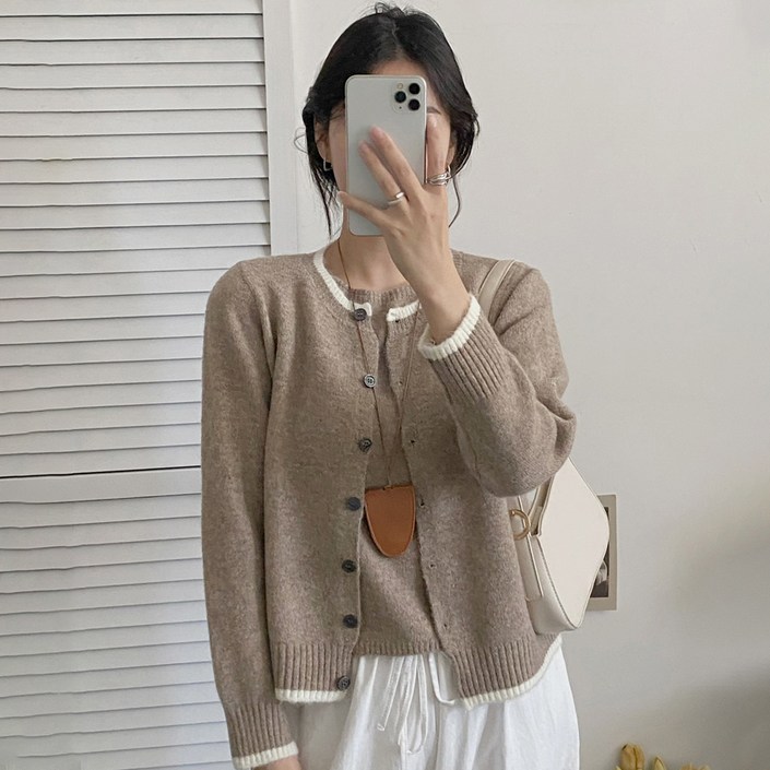 세컨핑크 여성용 라인 울 혼방 니트 나시  가디건 세트 Y04