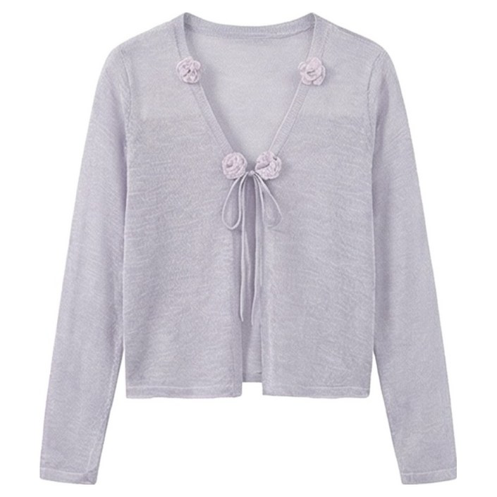 소니오 여성용 플라워 매듭 봄 가디건