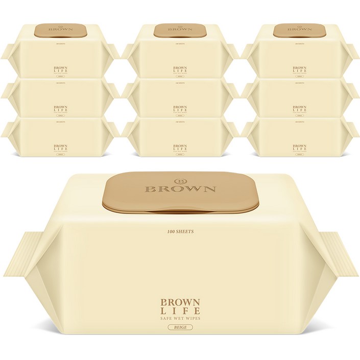 브라운 라이프 베이지 엠보싱 대용량 아기물티슈 캡형 50평량, 50g, 100개입, 10개