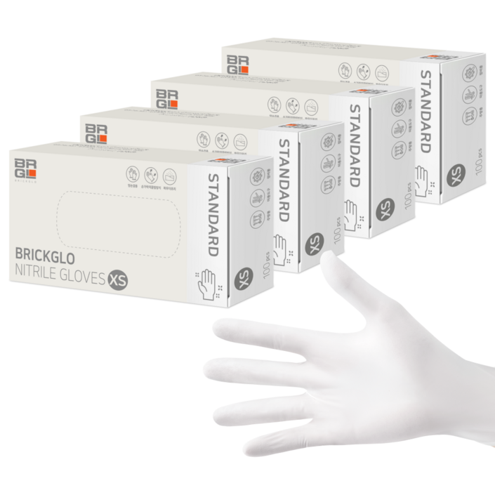 브릭글로 스탠다드 니트릴 장갑, 화이트, 미니XS, 4개