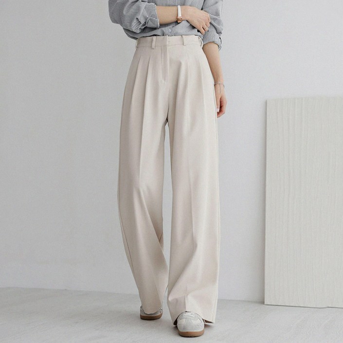 앤드스타일 여성용 숏기본롱 기장 맞춤 4탄 모던 핀턱 와이드 슬랙스 264381