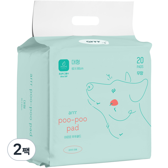 아르르 반려동물 푸푸 배변패드 대형 80 x 60 cm 무향 20p, 20매, 2팩 아르르 반려동물 푸푸 배변패드 대형 80 x 60 cm 무향 20p, 20매, 2팩
