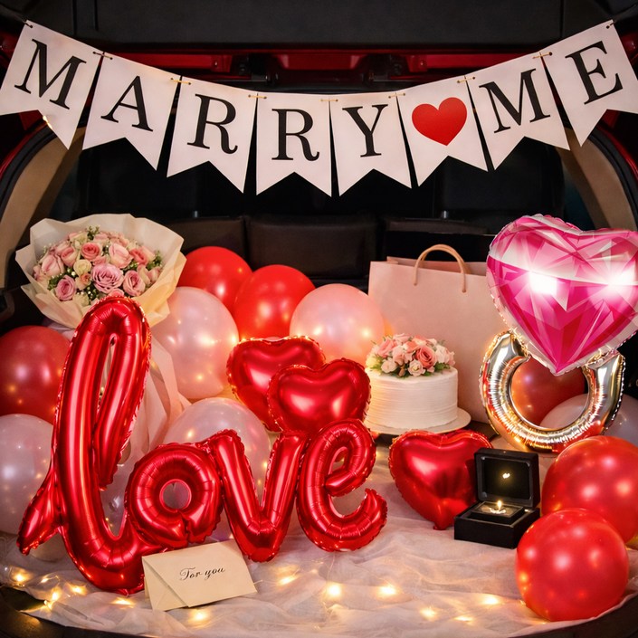 파티쇼 러브 하트 트렁크 프로포즈 풍선 세트