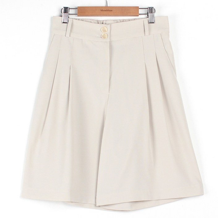 빼빼 여성용 뒷밴딩 투핀턱 와이드핏 5부 버뮤다 팬츠