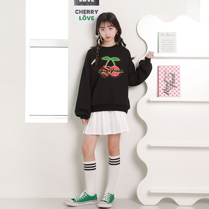 나나주니 여아용 러브체리 맨투맨  하이틴 스커트 세트