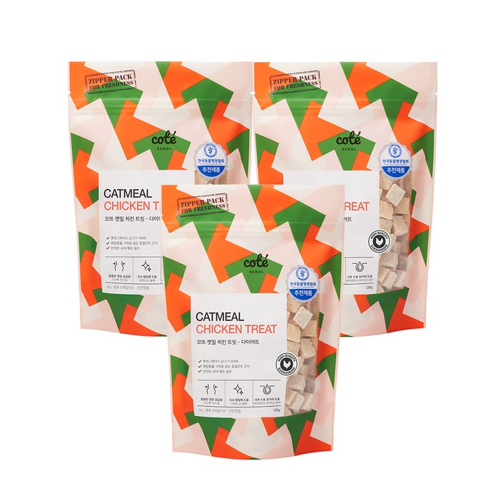 꼬뜨 고양이 밀 치킨 트릿 간식 120g, 치킨, 120g, 3개