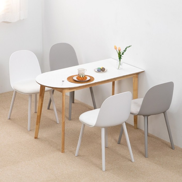 밀키우드 1200X600 반원형 테이블 조이 4인 식탁 세트, 블랙