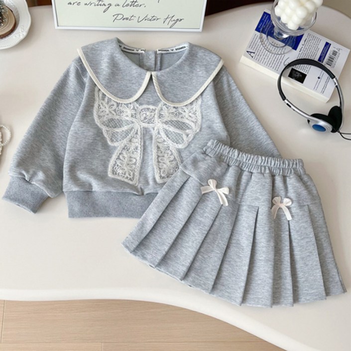 더사랑이 밀카라리본상하복 키즈 아동복 유아 상하복 상의하의 세트 여아상하복세트 등원룩 나들이룩 치마상하복