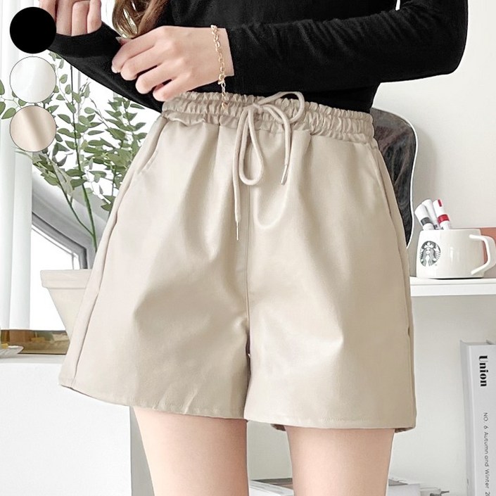 가비진 여성용 레더 밴딩 편안한 데일리 반바지 팬츠 바지