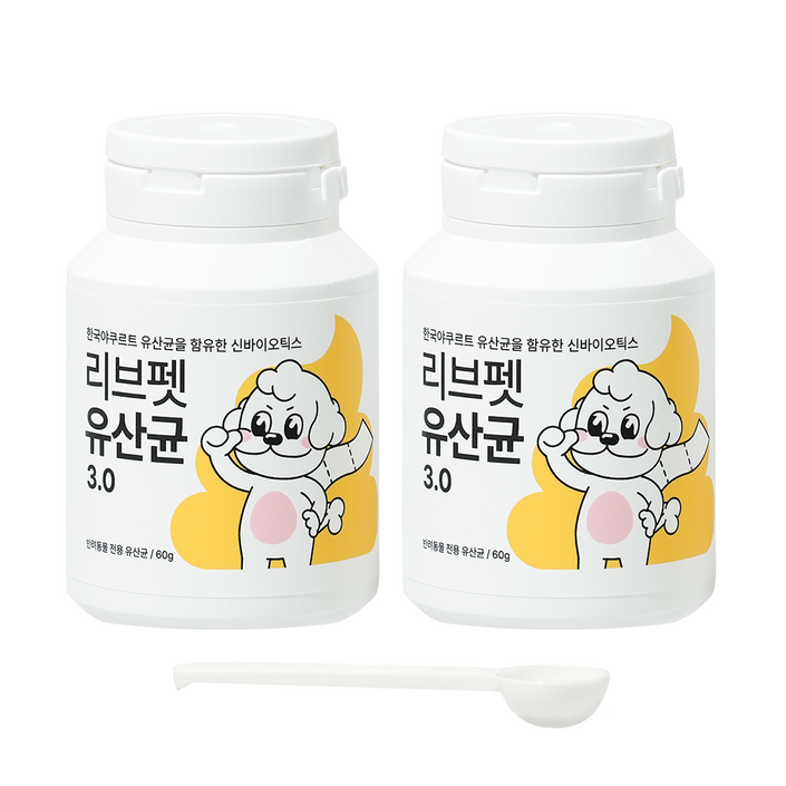 리브펫 유산균 3.0 강아지 고양이 분말형 60g 2통, 30회분, 소화기능췌장개선, 2개 리브펫 유산균 3.0 강아지 고양이 분말형 60g 2통, 30회분, 소화기능췌장개선, 2개