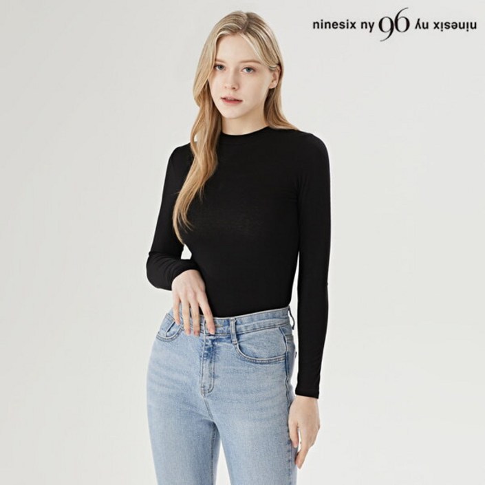 [나인식스뉴욕.] 베이직 심플 라운드 긴팔 여성 티셔츠 (NO1LW004L0)