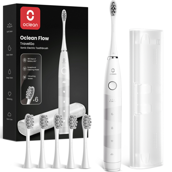 [정식수입 국내AS] 오클린 Oclean Flow 음파전동칫솔 배터리 최대 180일 사용가능, 화이트 여행세트/ECO-TRAVEL, 1개